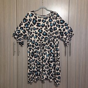 Leopard Print Dress with Ruffle Sleeves & Hem
